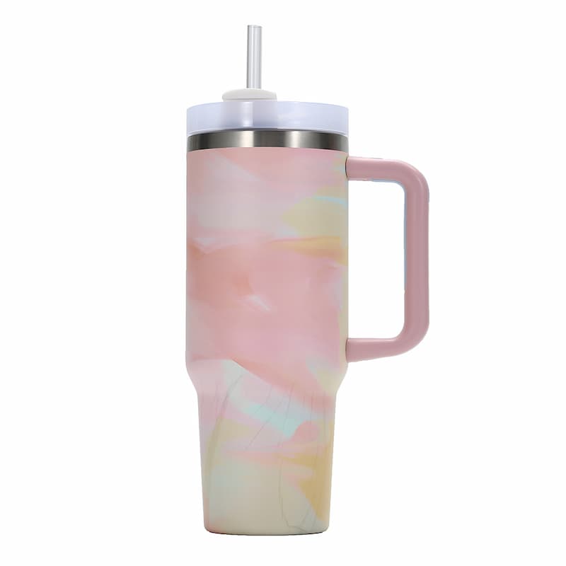 Car cup holder tumbler with silicone grip handle