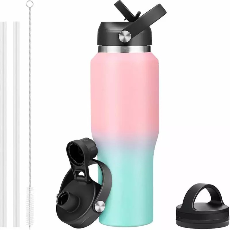 40oz T-Shape Water Bottle with 3 Interchangeable Lids